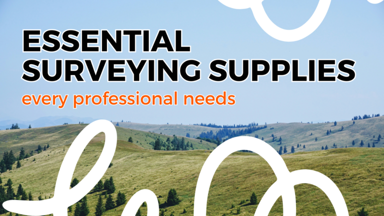 An undeveloped natural landscape with overlay text reading, "Essential surveying supplies every professional needs.